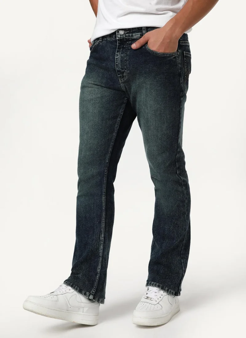 أوربانو فاشن Urbano Fashion Men's Dark Blue Bootcut Fit Mid Rise Tinted Heavy Washed Jeans Stretchable